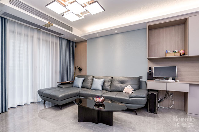 95㎡三居，客餐廳之間打造工作區(qū)，將生活與工作和諧結(jié)合